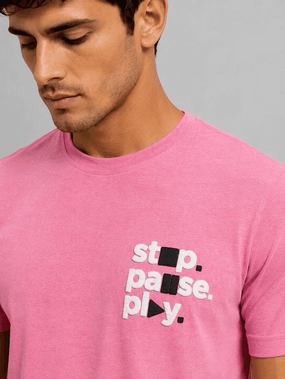 ODCC Men's Pink Melange Round Neck Cotton T-Shirt with Puff HD Print – T02539A - 4