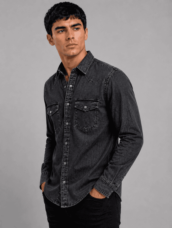 ODCC Men's Black Denim Shirt with Matte Graphite Press Buttons RN0051 - 3