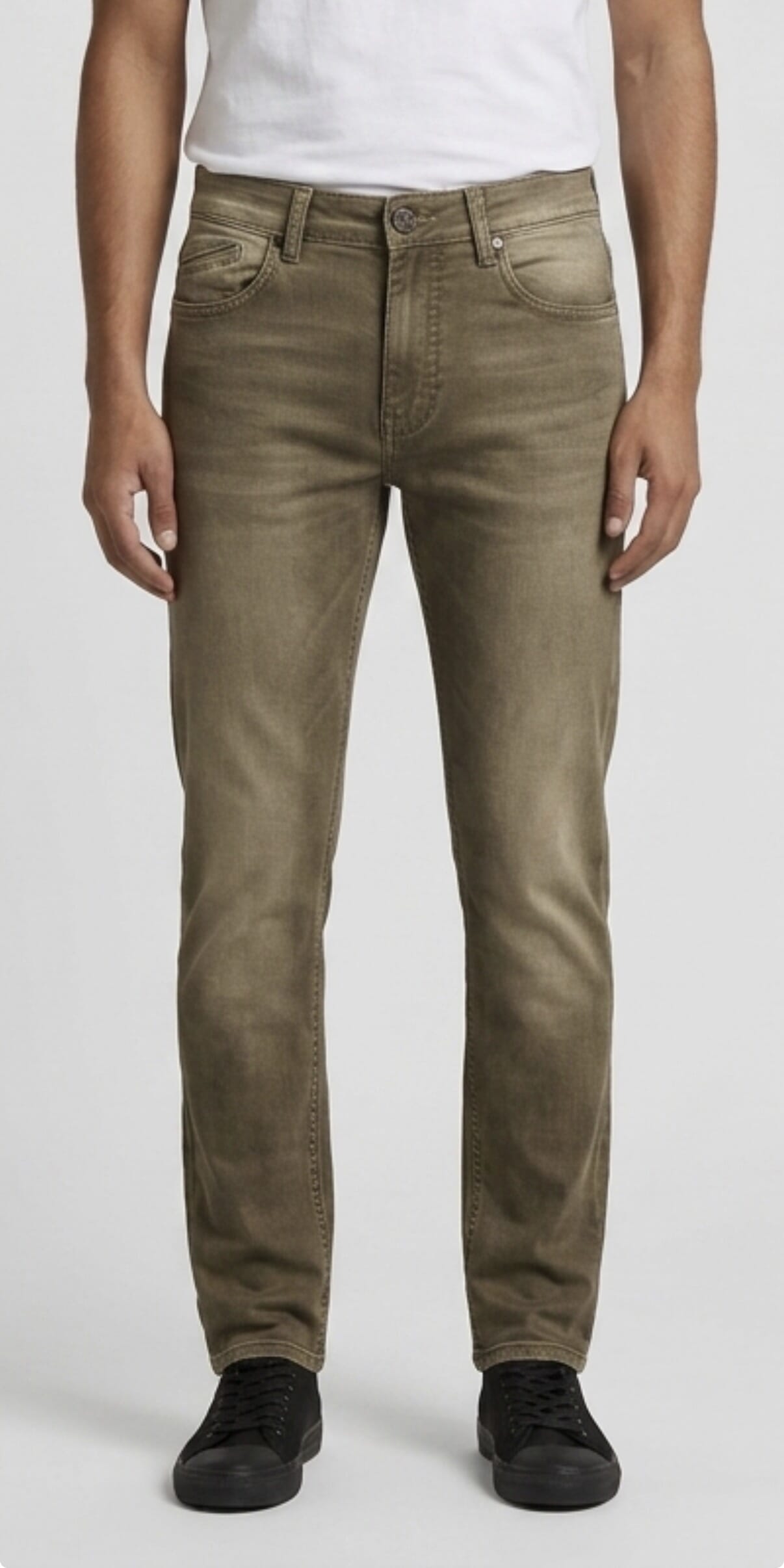 ODCC Men's Dark Khaki Straight Fit Stretch Denim Jeans | Vintage Washed 5 Pocket Jeans | J1777