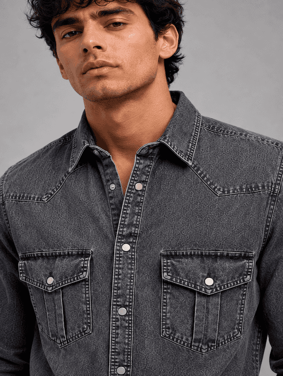 Men's Mid Black Denim Shirt | ODCC RN0052 - 4