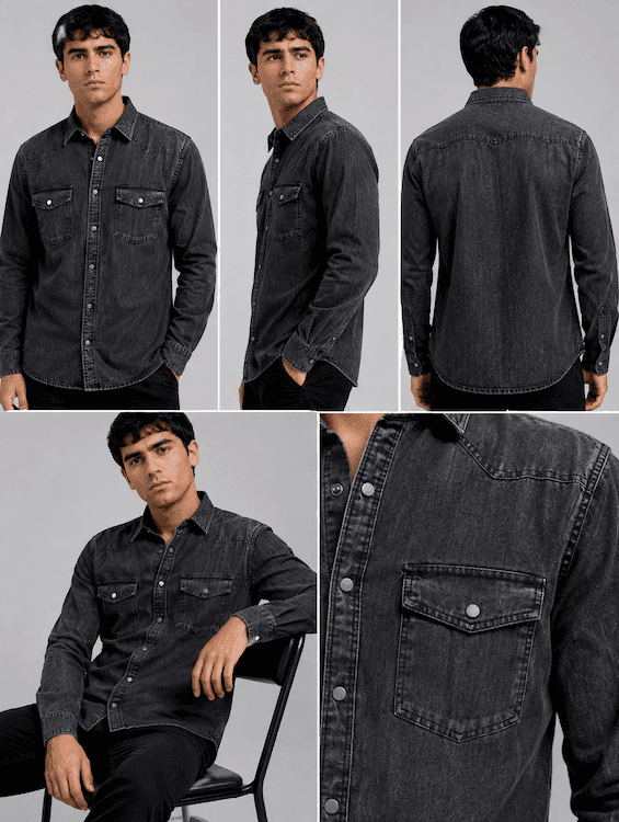 ODCC Men's Black Denim Shirt with Matte Graphite Press Buttons RN0051 - 7