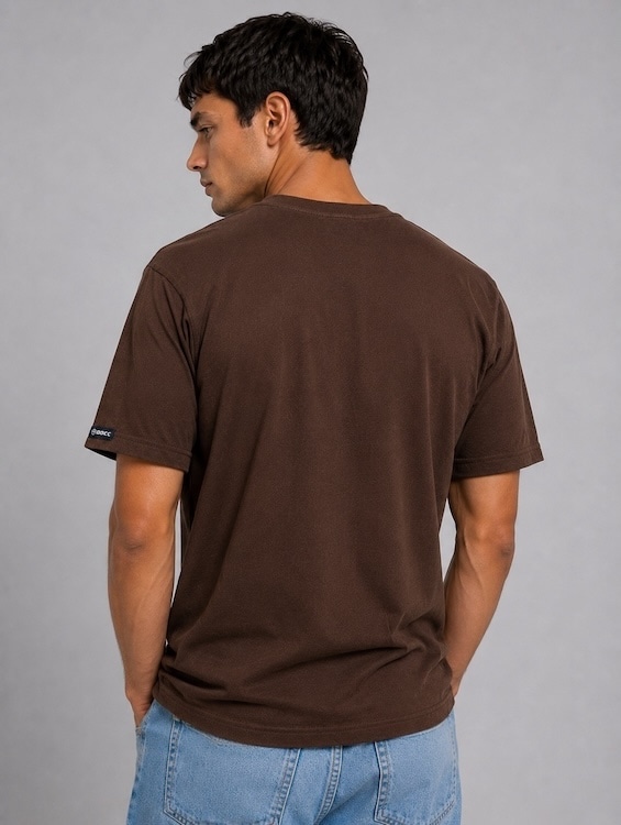 Men's Brown Typography Printed Round Neck T-Shirt | Regular Fit | ODCC - 5