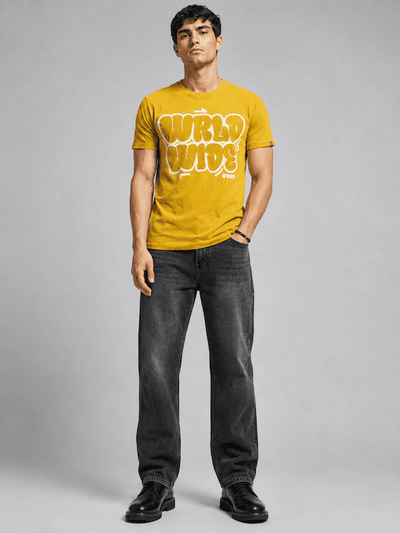 ODCC Mustard Yellow World Wide Graphic Printed T-Shirt T02564 - 6
