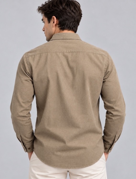 ODCC Men's Light Brown Plain Full Sleeve Cotton Shirt with Chest YM0802 - 6