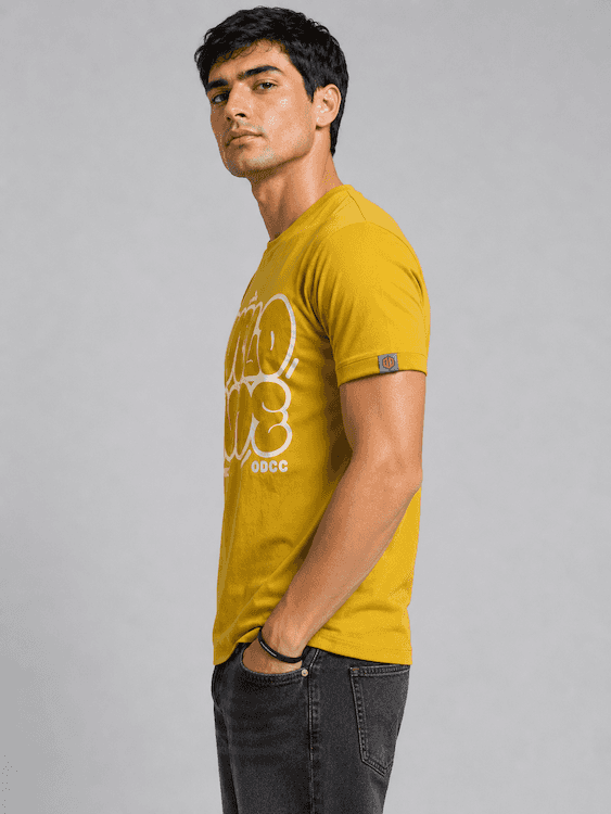 ODCC Mustard Yellow World Wide Graphic Printed T-Shirt T02564 - 3
