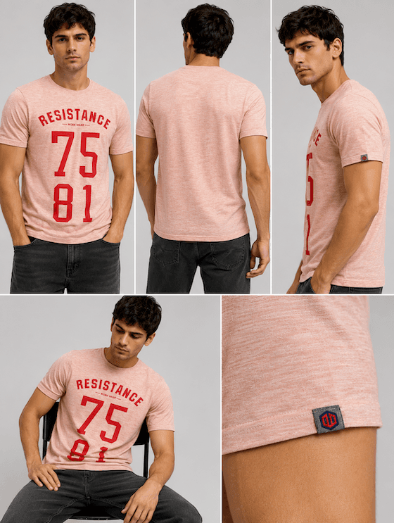 ODCC Resistance 7581 Printed Pink Melange Cotton Round Neck T-Shirt for Men - 7