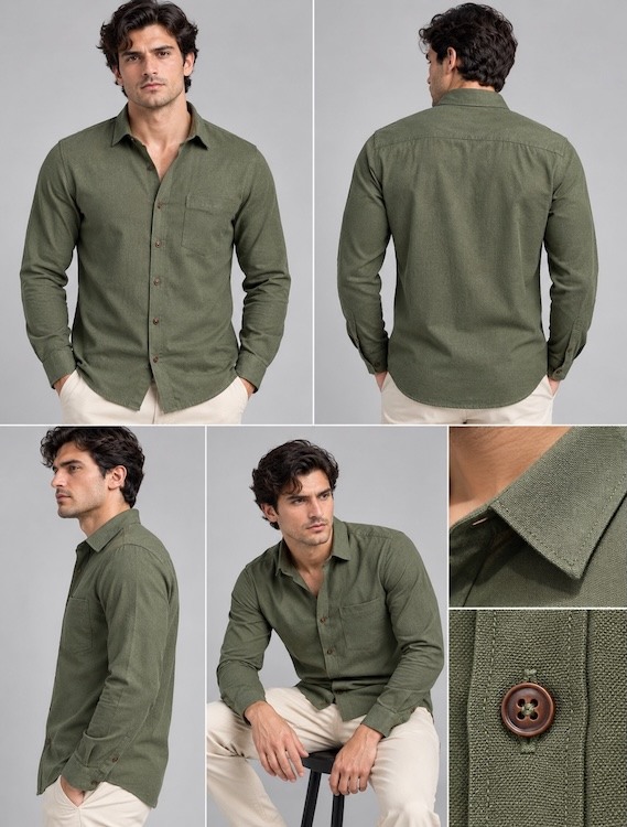ODCC Men's Green Plain Full Sleeve Cotton Shirt with Chest Pocke YM0800 - 7