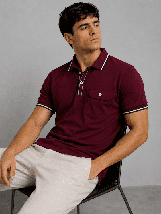 ODCC Men's Maroon Polo T-Shirt with Contrast Navy & White Collar & Cuffs – T02558 - 6