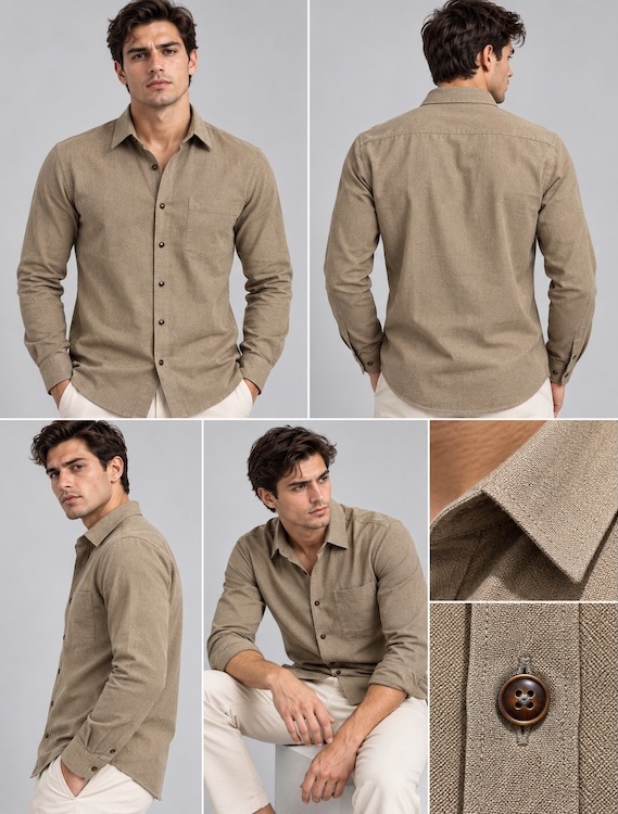 ODCC Men's Light Brown Plain Full Sleeve Cotton Shirt with Chest YM0802 - 7