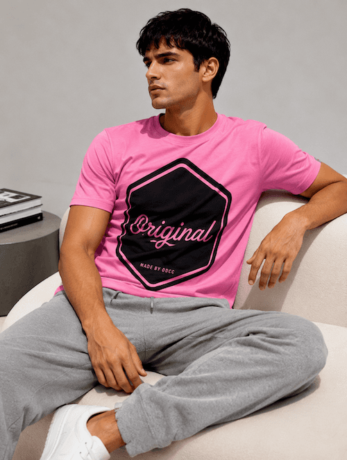 ODCC Original Graphic Printed Cotton Round Neck T-Shirt for Men – Dark Pink - 4