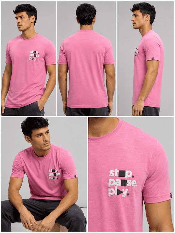 ODCC Men's Pink Melange Round Neck Cotton T-Shirt with Puff HD Print – T02539A - 7