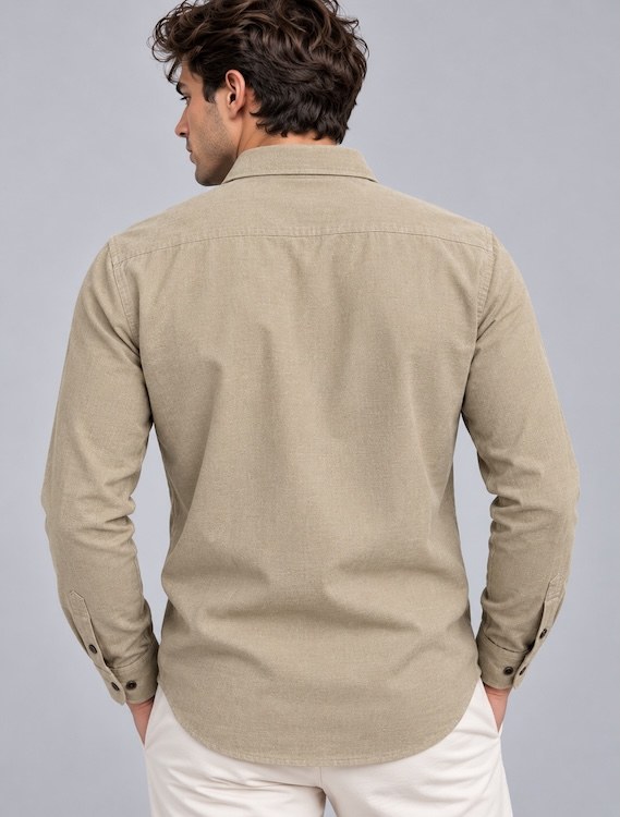 ODCC Men's Beige Plain Full Sleeve Cotton Shirt with Pocket YM0804 - 5