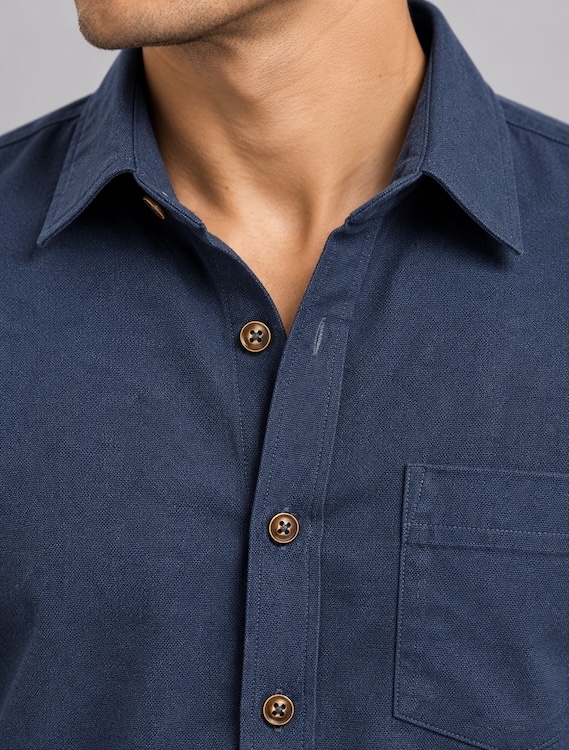 ODCC Men's Navy Blue Plain Full Sleeve Cotton Shirt with Chest YM0799 - 4