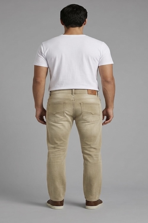 ODCC Light Khaki Straight Fit Stretch Denim Jeans for Men J1778 - 4