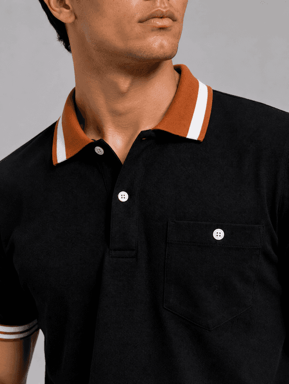 ODCC Men's Black Polo T-Shirt with Orange & White Striped Collar & Cuffs – T02555 - 4