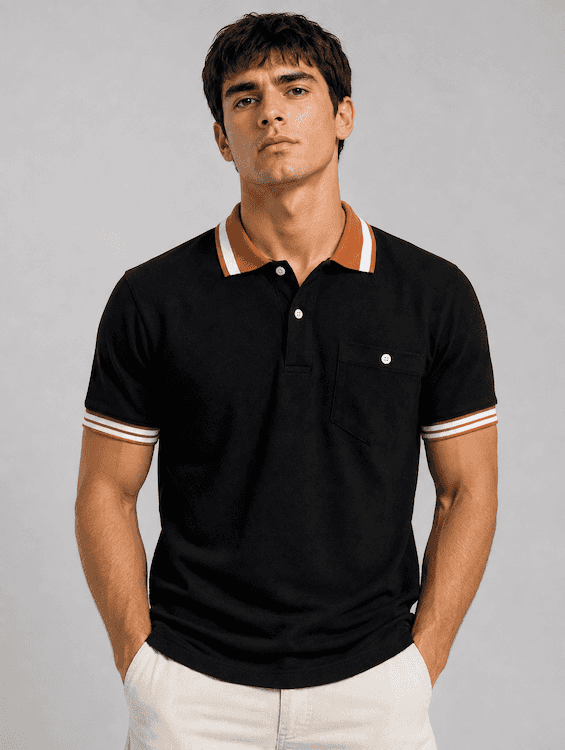 ODCC Men's Black Polo T-Shirt with Orange & White Striped Collar & Cuffs – T02555