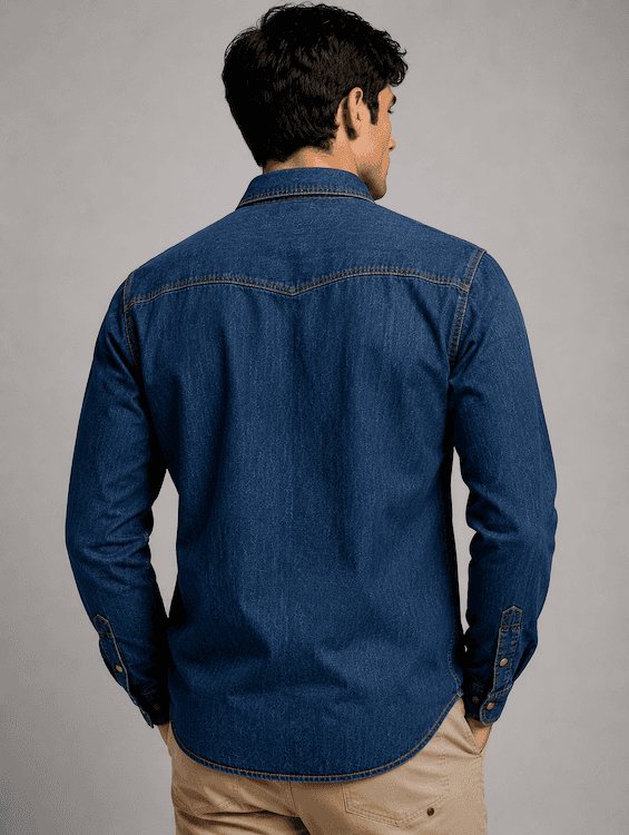 ODCC Men's Dark Blue Khaki Tint Faded Washed Denim Shirt with Matte Brass Press Buttons RN0060 - 7