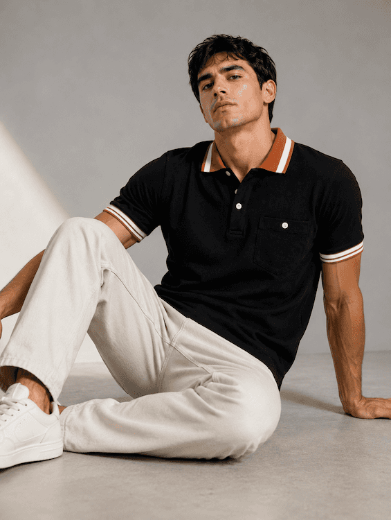 ODCC Men's Black Polo T-Shirt with Orange & White Striped Collar & Cuffs – T02555 - 5