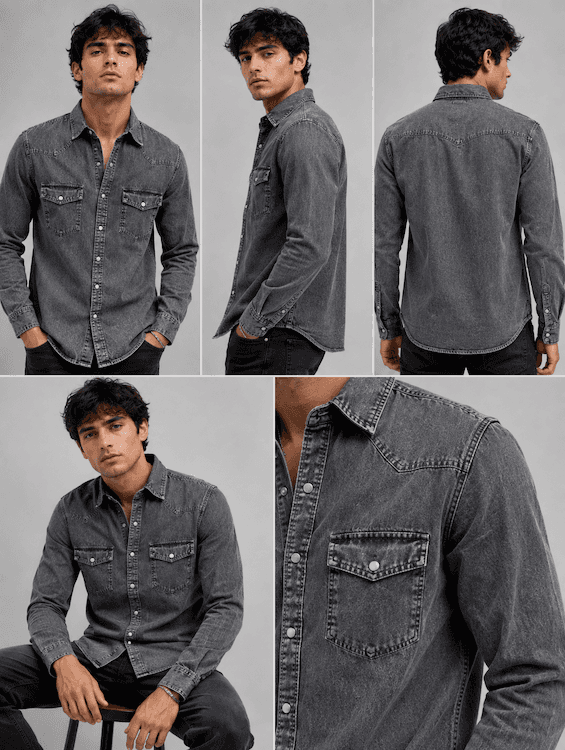 Men's Mid Black Denim Shirt | ODCC RN0052 - 6