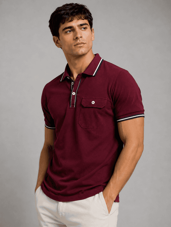 ODCC Men's Maroon Polo T-Shirt with Contrast Navy & White Collar & Cuffs – T02558 - 2