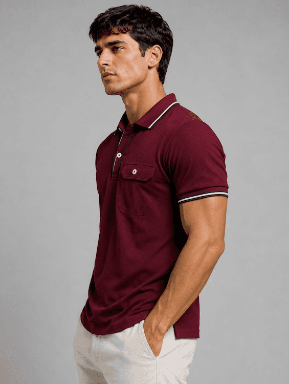 ODCC Men's Maroon Polo T-Shirt with Contrast Navy & White Collar & Cuffs – T02558 - 3