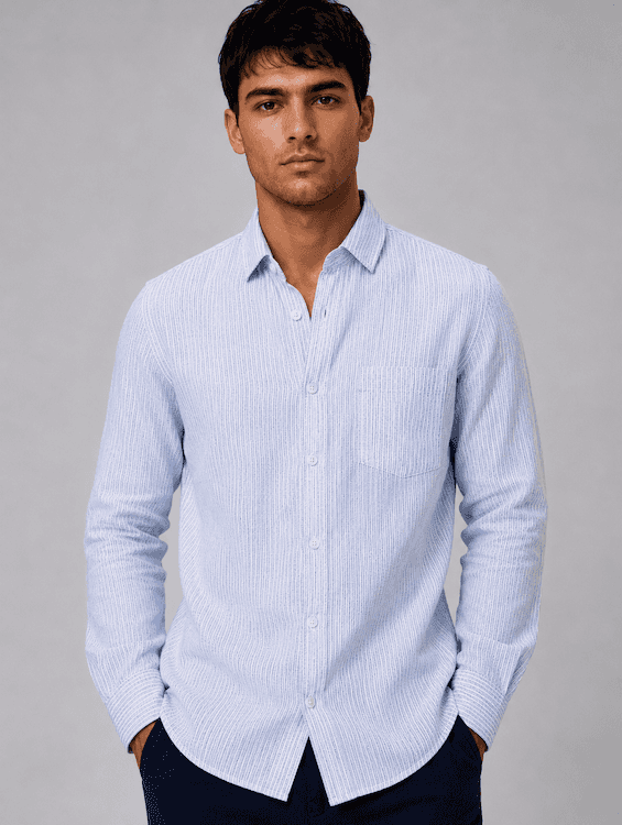 ODCC Sky Blue Textured Stripe Cotton Shirt RG1004