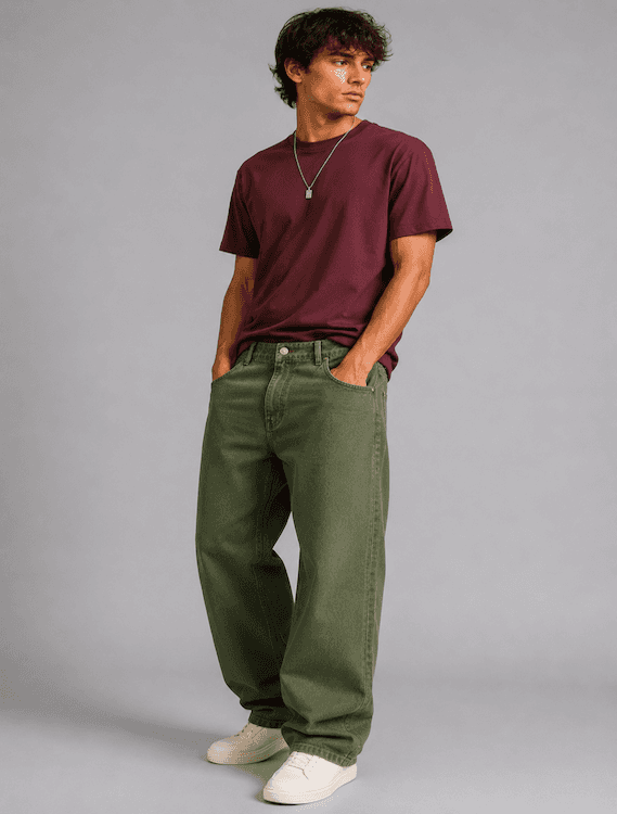 ODCC Men's RFD Green Baggy Fit Denim Jeans | Non-Stretch | J1781 - 2