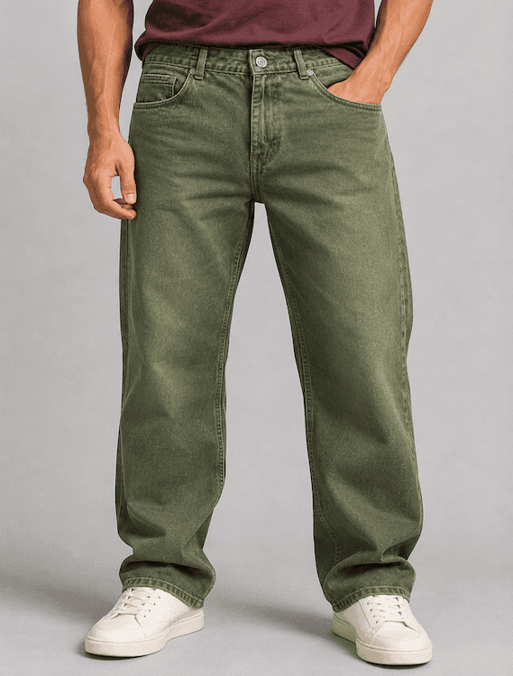 ODCC Men's RFD Green Baggy Fit Denim Jeans | Non-Stretch | J1781