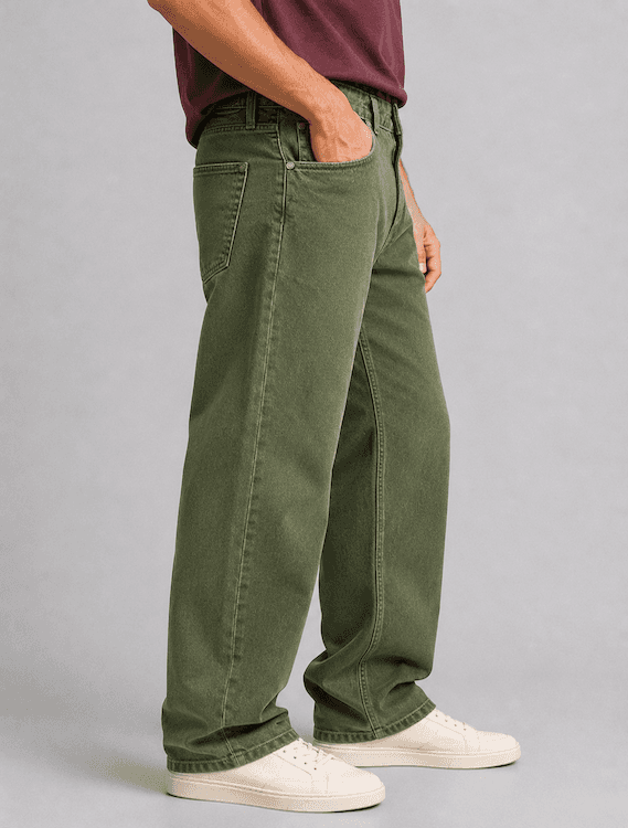 ODCC Men's RFD Green Baggy Fit Denim Jeans | Non-Stretch | J1781 - 3