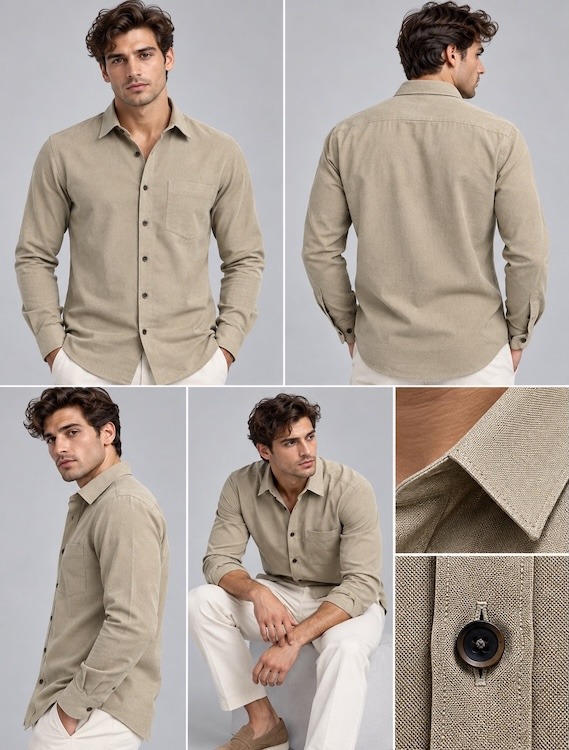 ODCC Men's Beige Plain Full Sleeve Cotton Shirt with Pocket YM0804 - 6