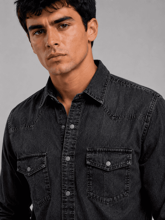 ODCC Men's Black Denim Shirt with Matte Graphite Press Buttons RN0051 - 5