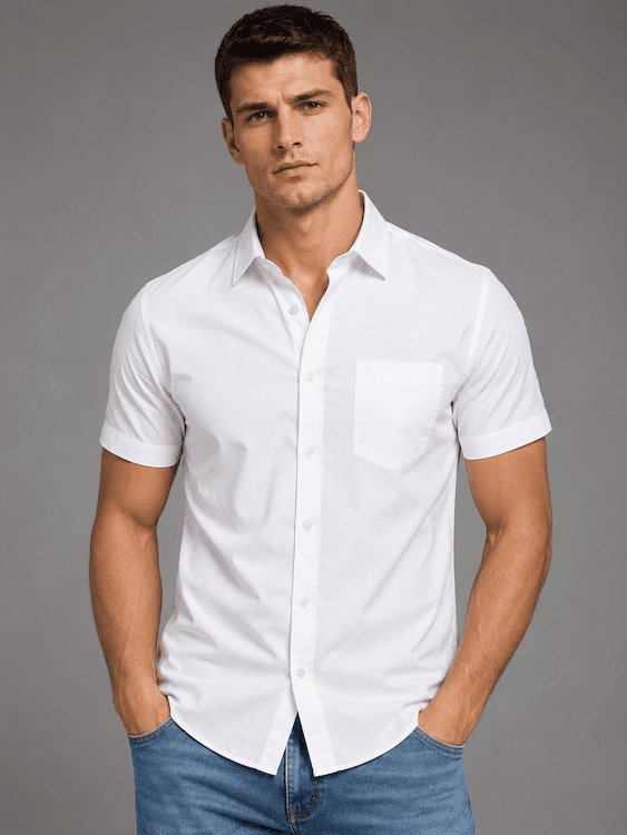 ODCC Men's WHITE Solid Half Sleeve Cotton Casual Shirt with Pocket