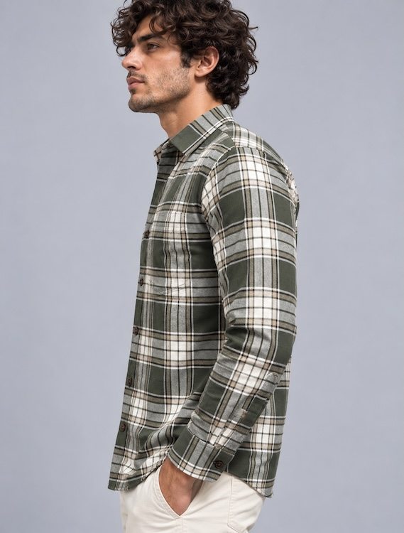 ODCC Men's Green & White Checkered Full Sleeve Cotton Twill Shirt with Chest Pocket YM0807 - 4