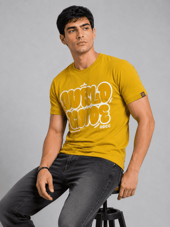 ODCC Mustard Yellow World Wide Graphic Printed T-Shirt T02564 - 8