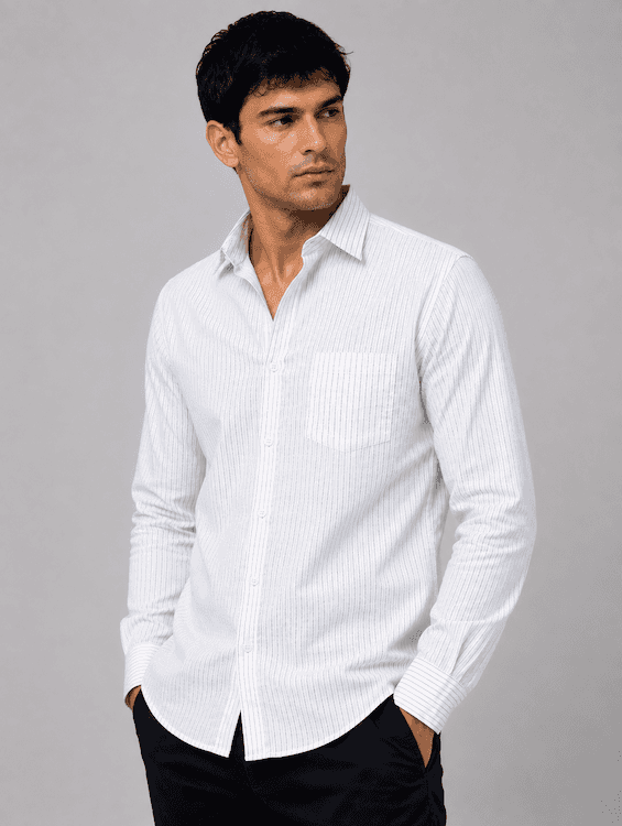 ODCC White Textured Stripe Cotton Shirt RG1003 - 2