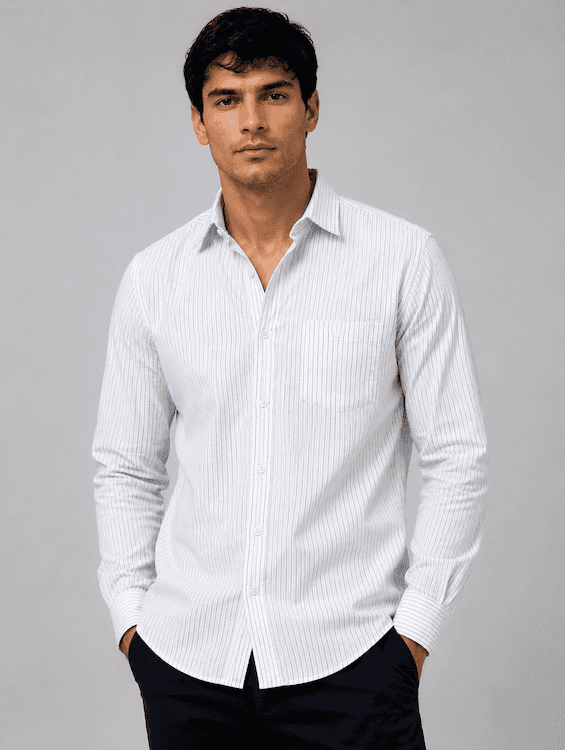 ODCC White Textured Stripe Cotton Shirt RG1003