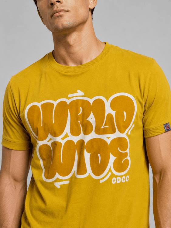 ODCC Mustard Yellow World Wide Graphic Printed T-Shirt T02564 - 5