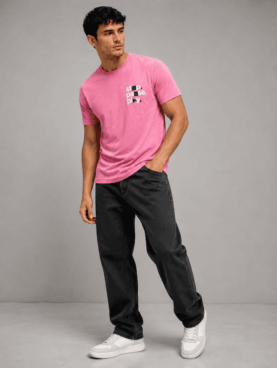 ODCC Men's Pink Melange Round Neck Cotton T-Shirt with Puff HD Print – T02539A - 5