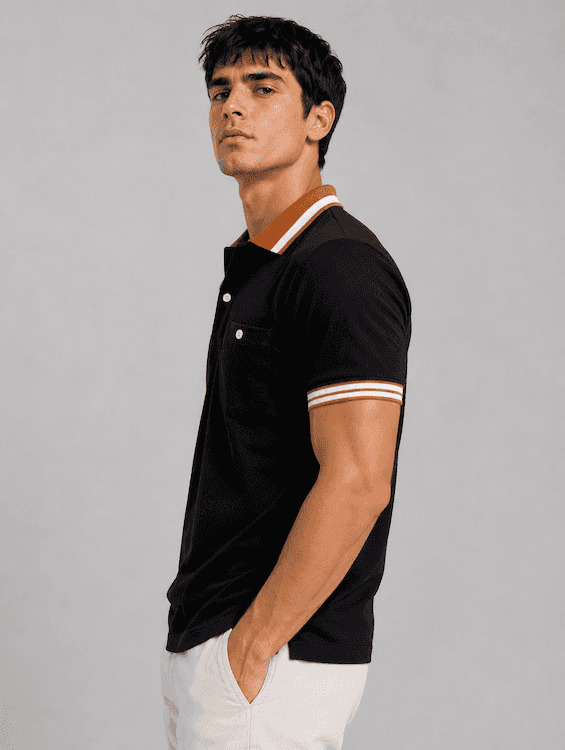 ODCC Men's Black Polo T-Shirt with Orange & White Striped Collar & Cuffs – T02555 - 2