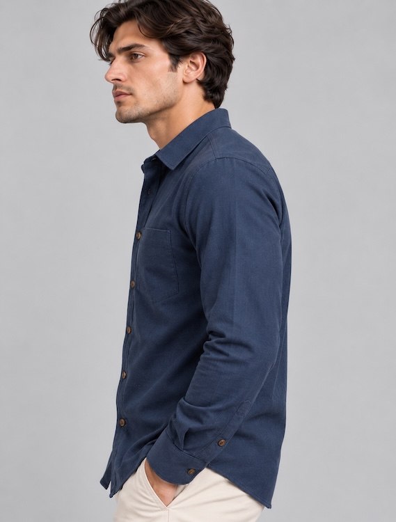 ODCC Men's Navy Blue Plain Full Sleeve Cotton Shirt with Chest YM0799 - 2