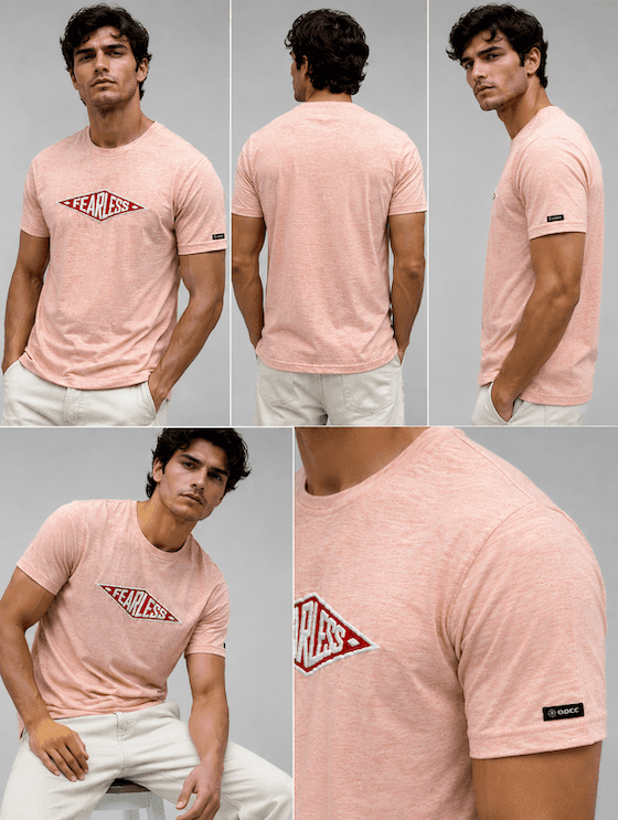 ODCC Fearless Printed Crew Neck Cotton Lycra T-Shirt for Men – Peach Melange - 3
