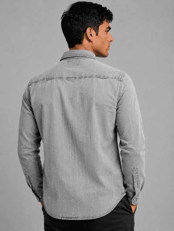 ODCC Men's Light Grey Denim Shirt with Matte Silver Press Buttons RN0050 - 3