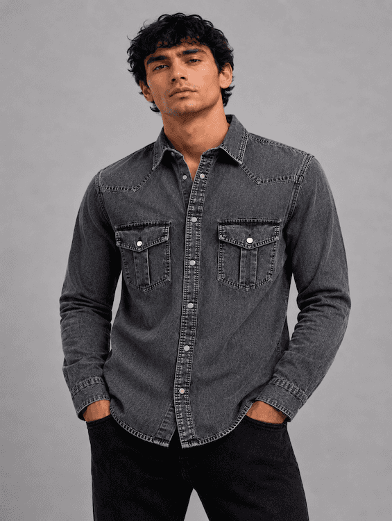 Men's Mid Black Denim Shirt | ODCC RN0052
