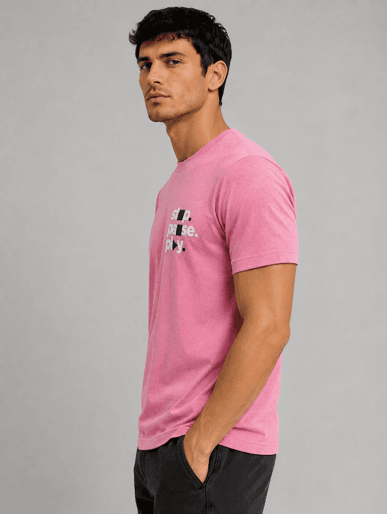 ODCC Men's Pink Melange Round Neck Cotton T-Shirt with Puff HD Print – T02539A - 3
