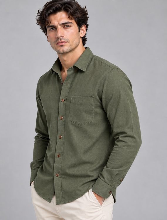 ODCC Men's Green Plain Full Sleeve Cotton Shirt with Chest Pocke YM0800 - 3