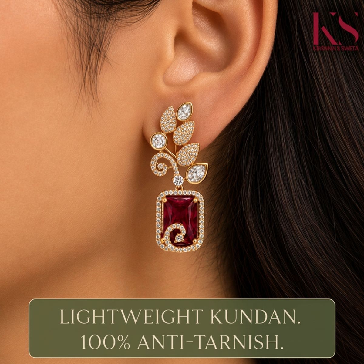 Kundan Earring with CZ Minimal Design - 3