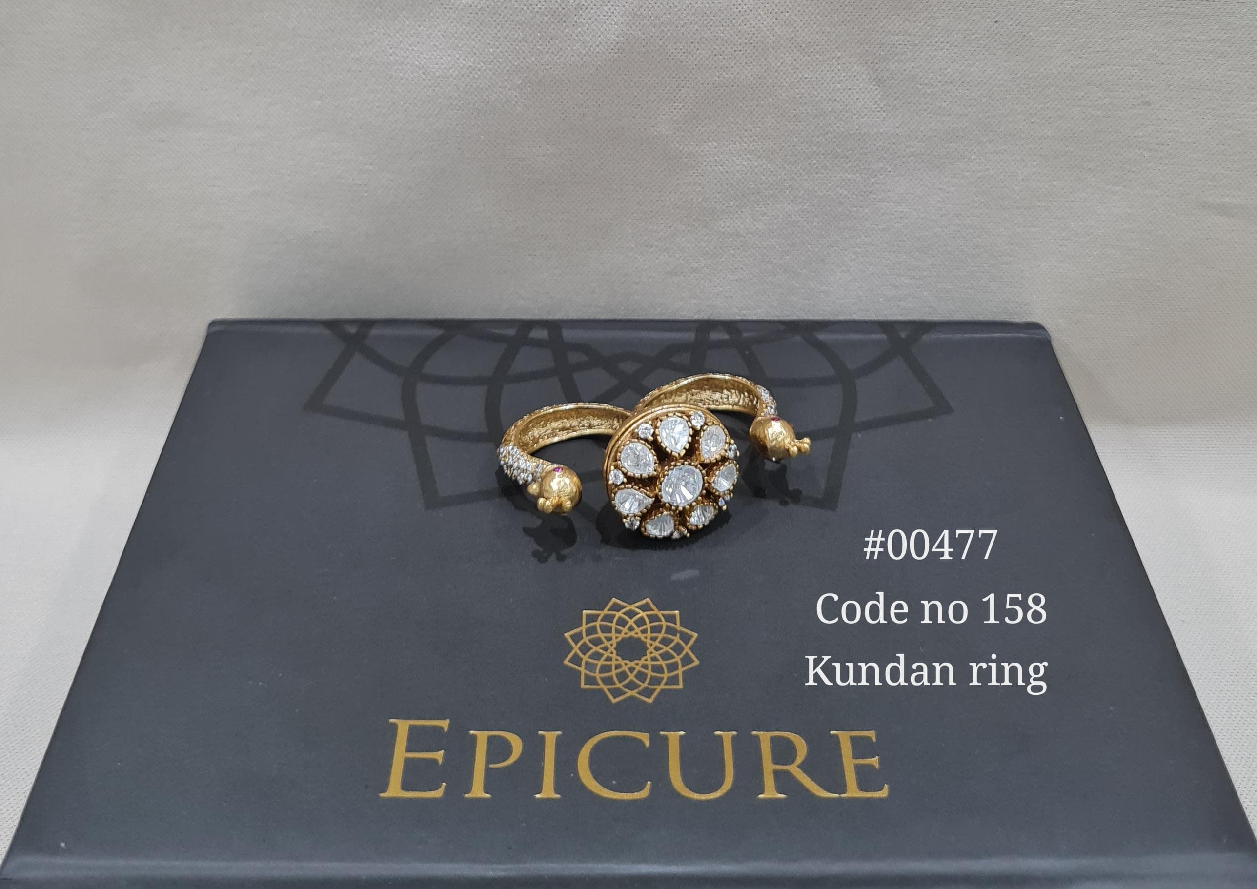 Kundan double finger ring 00477 - 5