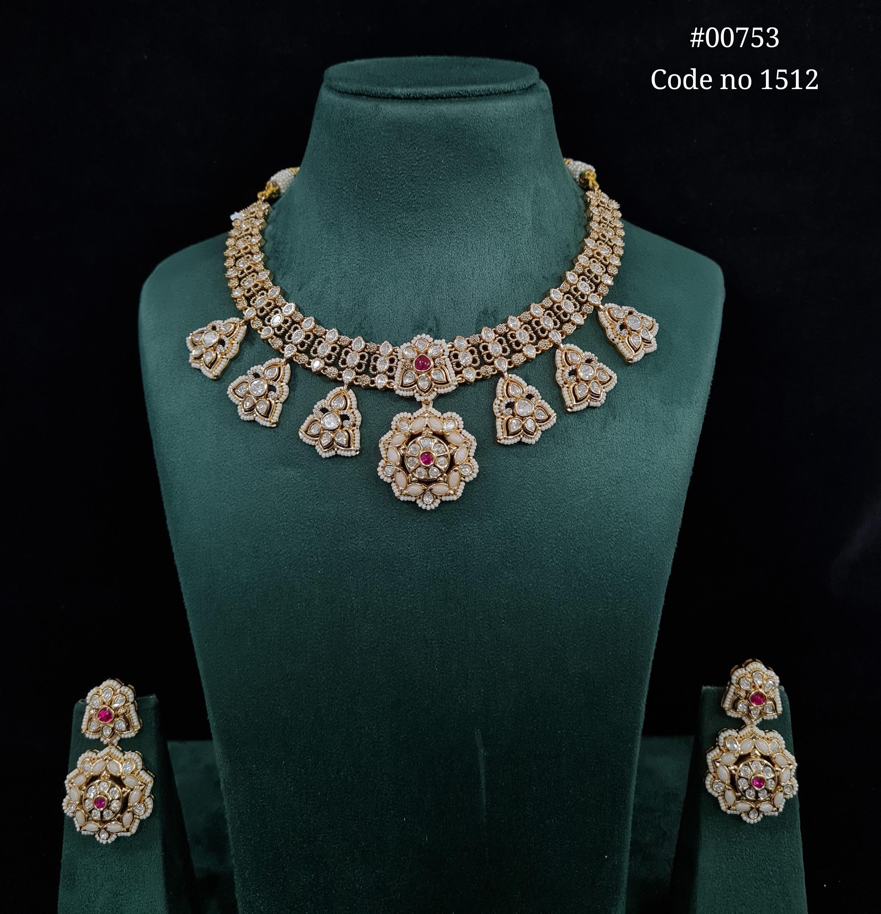 Kundan necklace set 00753 - 3