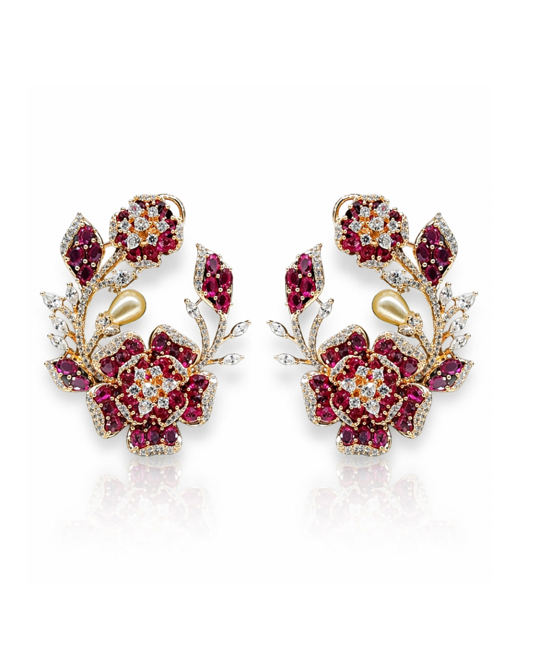 Petal & Pearl Cz Earrings 09078
