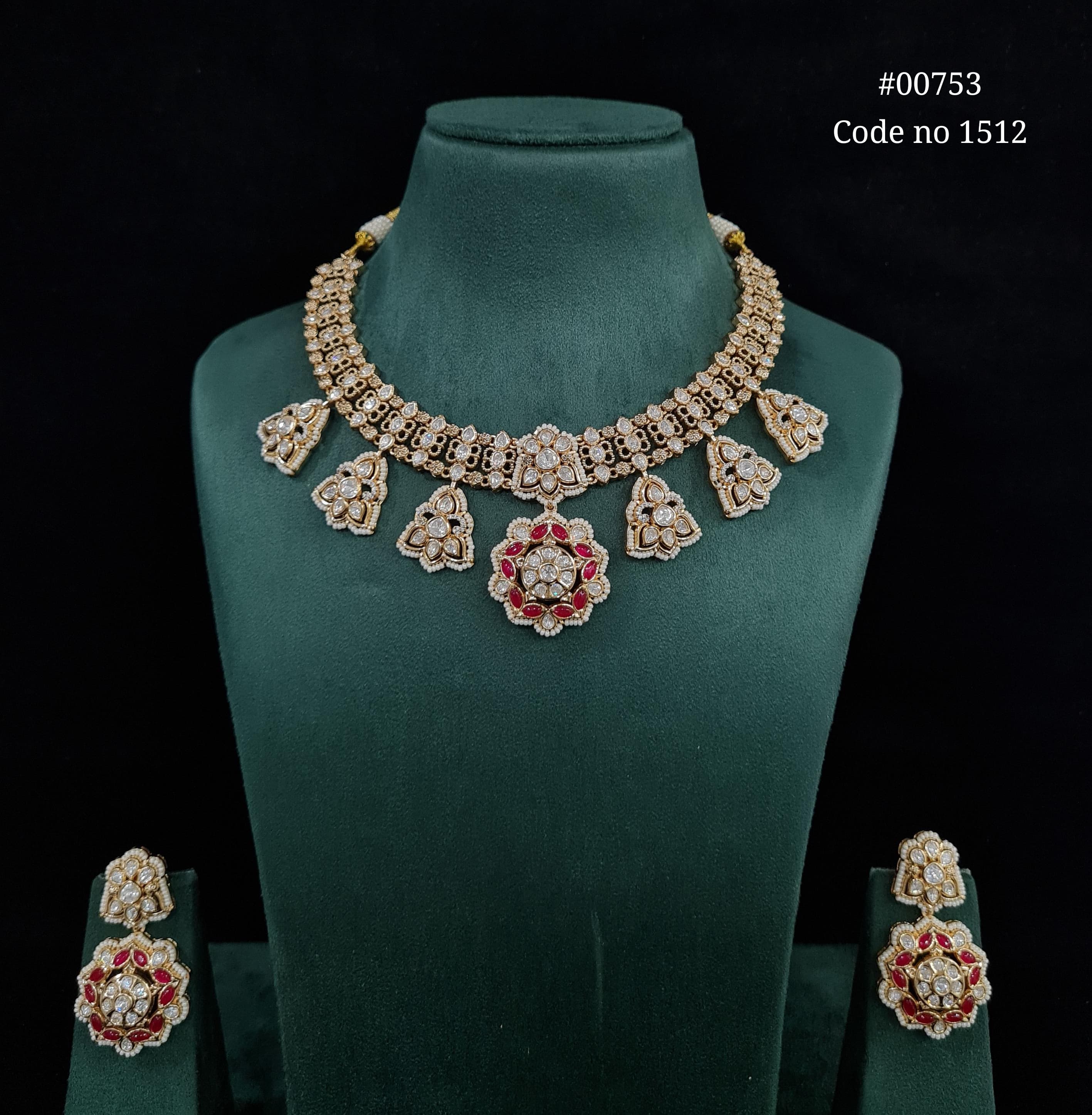 Kundan necklace set 00753 - 5